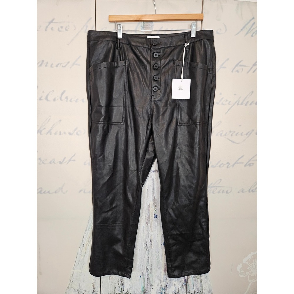 Pistola Slate Black Vegan Leather Button Fly Cropped Pants 16W Q61367SPL-SLB NEW
